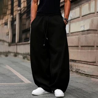 Calça Moletom Masculina Pantalona Wide Leg Style Streetwear Desposaja Larga Casual Flanelada Ajustavel