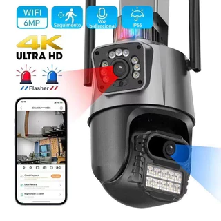Câmera De Segurança Externa Com Lente Dupla 4K 6MP Sirene Policial Alarme