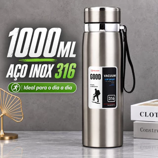 Garrafa 1000ml Aço Inoxidável Térmico Com Infusão De Capuz Prateado Effeclog Caphé Alça