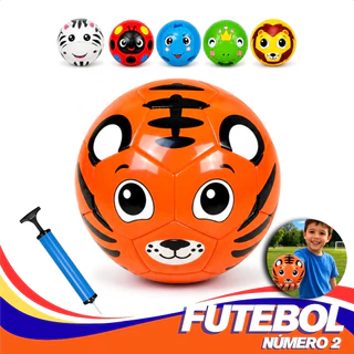 Bola De Futebol Animais Leão Zebra Tigre Pequena Infantil Tamanho 2 Bomba De Ar