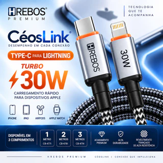 Cabo Hrebos Premium USB-C Tipo C p/ Lightning 30W Turbo iPhone 11 12 13 14 X XR Trançado 1m 2m 3m