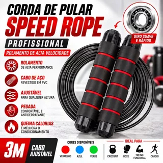 Corda De Pular Speed Rope Profissional Rolamento Aço Ajustável Crossfit Fitness 3m