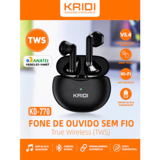 Fone de ouvido in‑ear sem fio Kaidi KD‑770 TWS preto bluetooth Original Autêntico