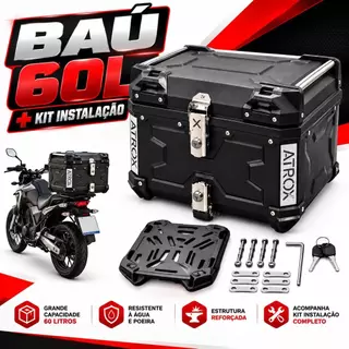 Baú Moto Universal 60 Litros Com Forro Trava Antifurto Completo Cabe 2 Capacetes ENVIO IMEDIATO