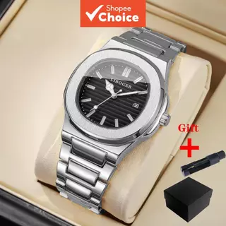 Relógio de Pulso Masculino de Quartzo com Calendário, Mostrador Quadrado, Aço Inoxidável, Estilo Empresarial, com Caixa