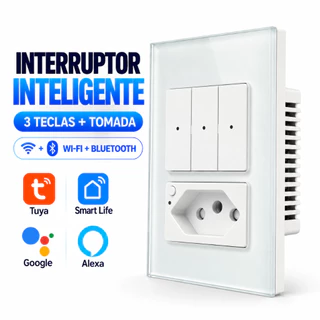 Interruptor Inteligente WiFi com Tomada 20A 1 2 3 Teclas Bluetooth Tuya Smart Life Alexa Google Bivolt