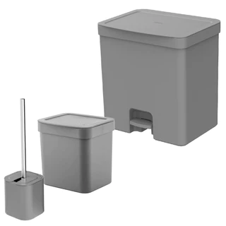 Lixeira para Banheiro e Cozinha e Escova Sanitária Chumbo 20L e 2,5L 3 Peças - Ou em Oferta na Shopee