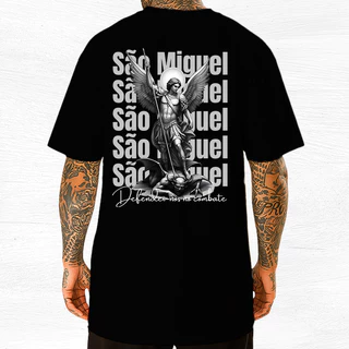Camiseta São Miguel Arcanjo Defenda-se no Combate Estampa Algodão Premium 30.1