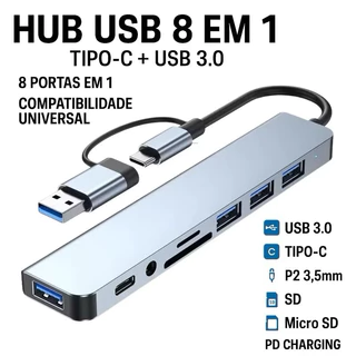 Hub USB Type C 8 Em 1 Com Leitor De Cartão Divisor 3.0 2.0 SD TF Docking Station-TOPS