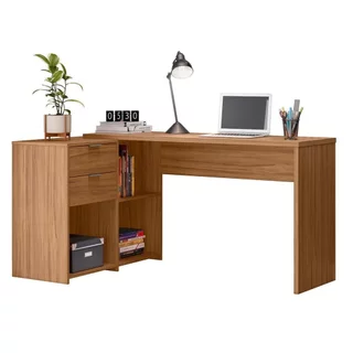 Escrivaninha Mesa Escritório em L Office Nt 2060 2 Gavetas 3 Nichos 148,6cm Freijo Trend Marrom Freijó