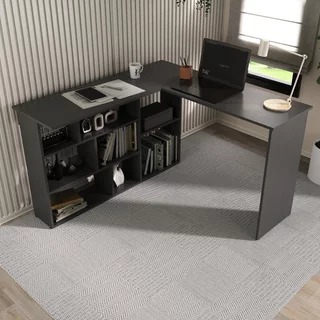 Mesa de Escritório 115,5x120cm em L 8 Nichos Montecello Yescasa Grafite
