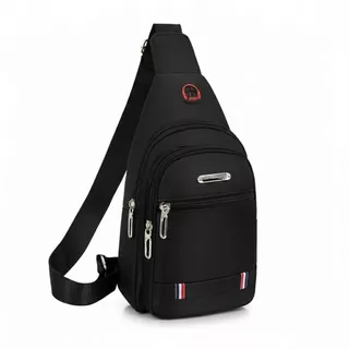 Mochila Transversal Masculina Nylon Impermeável Reforçada Bolsa Ombro Compacta Com Entrada Para Fone