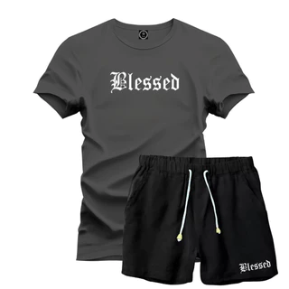 Kit Camiseta Blessed Algodão Premium Varias Cores + Short Linho Preto
