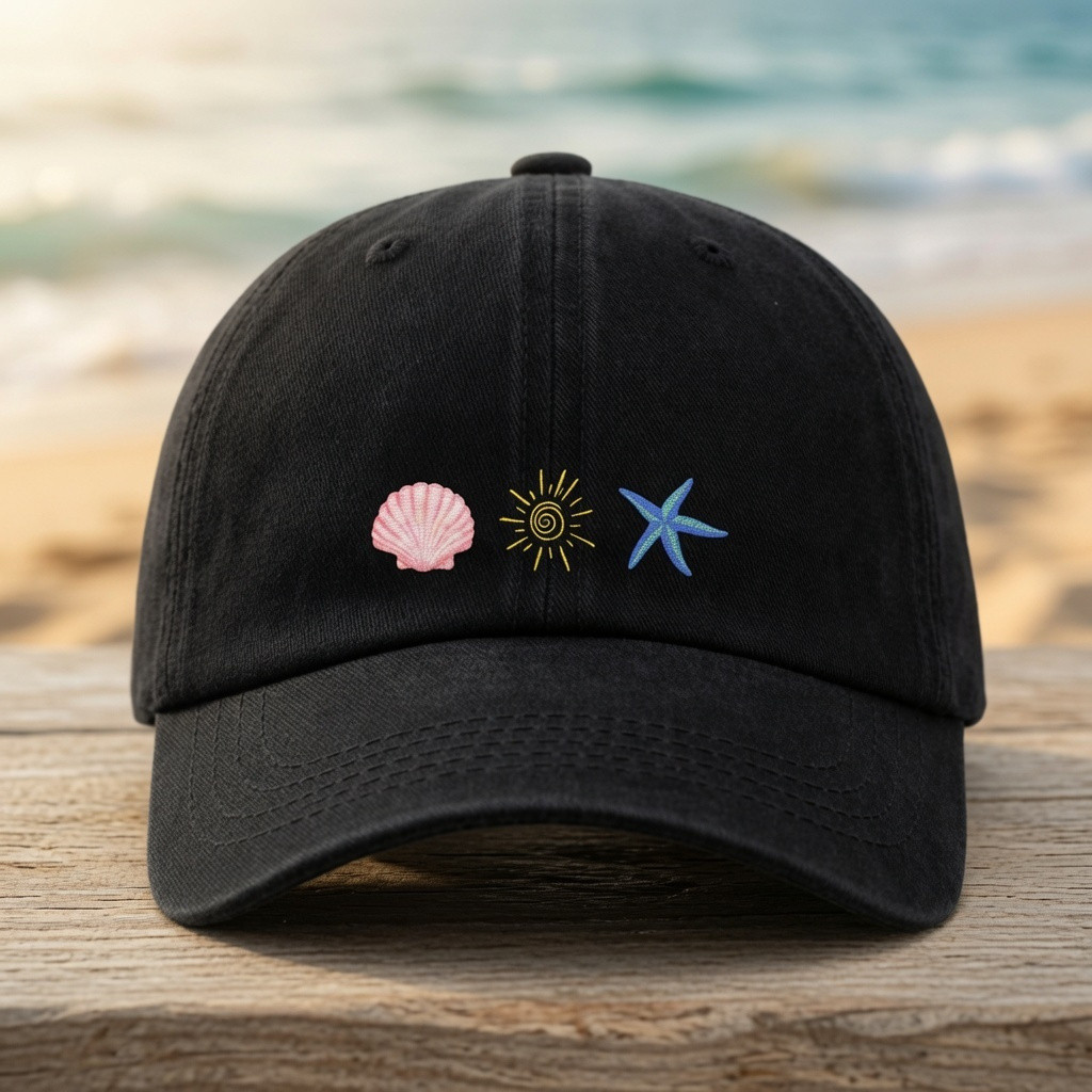 Boné Baseball Branco feminino Concha Sol Estrela do Mar Aba Curva ...