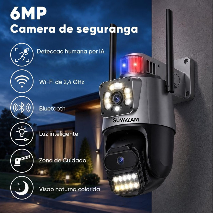 Câmera De Segurança Externa, Lente Dupla, 4K 6MP, Sirene Policial Integrada