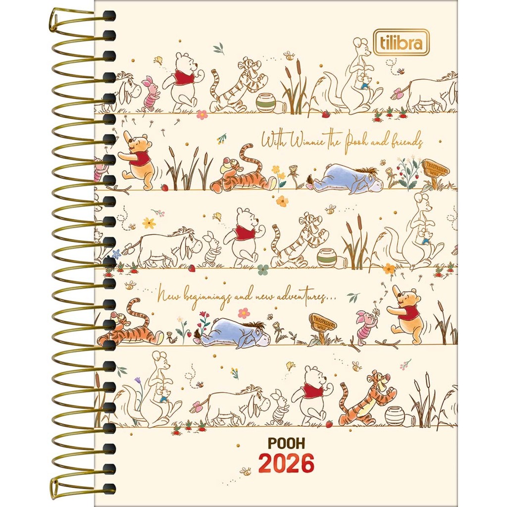 Agenda Espiral Diária Pooh 12,9 x 18,7 CM TILIBRA - 2026 | Shopee