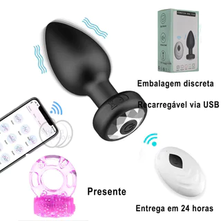 Plug Anal Vibrador com controle remoto e Bluetooth Controle no Celular 10 Modos de Vibração