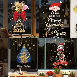 2026 adesivos de vidro de natal adesivos de janela de natal adesivos eletrostáticos Shopping Storefront janela porta de 
