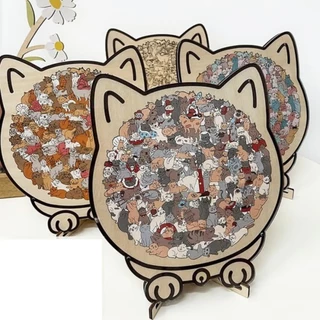 Quebra-Cabeça De Madeira Em Formato De Gato Colorido Morandi | Animal Fofo Para Decoração De Casa