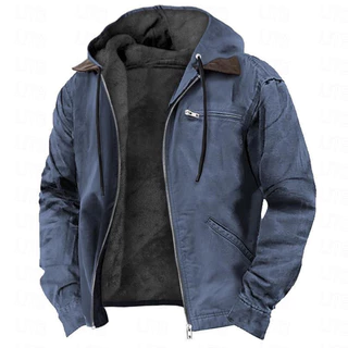 Jaqueta Masculina de Corduroy com Capuz, Forro de Lã, Casaco para Clima Frio IRUJ 9455 4ZLU NHRY
