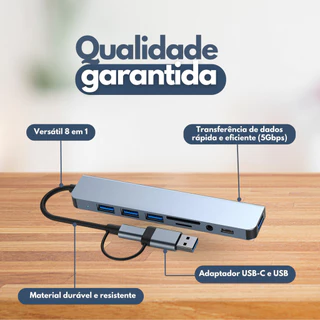 8 Em 1 Hub Tipo C Multiportas 2.0/3.0 SD TF para MacBook Air, Dell, Lenovo-TROP