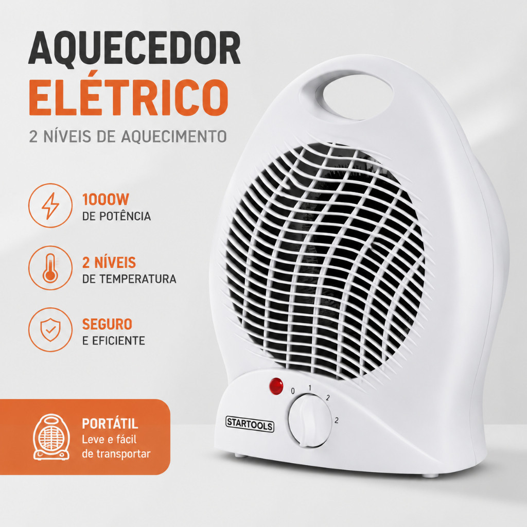 Aquecedor Portátil 1000W para Casa e Escritório