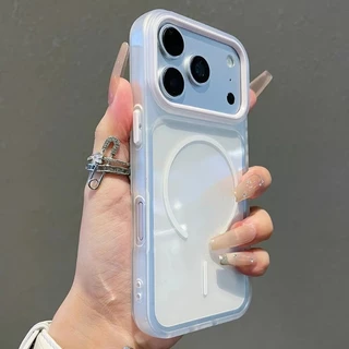 Capa Magnética Colorida Transparente Compatível Com IPhone 18 17 16 15 14 13 12 11 Pro Max À Prova De Choque Dura Trasei