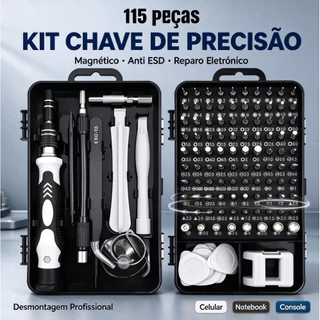 Kit Ferramentas Precisão 115 Peças Magnético ESD para Reparo e Desmontagem de Eletrônicos Portátil com Estojo