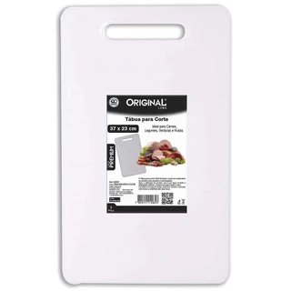 Tábua De Corte Polietileno Carnes Churrasco Legumes Frutas Plástica 37x23cm Branca Original Line