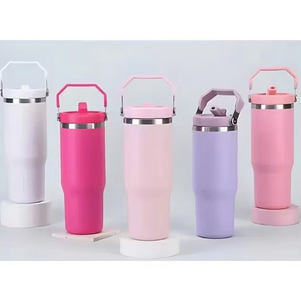 GARRAFA Térmica 900ml Tampa na Cor do Copo Alça Canudo Térmica Inoxidável Envio Imediato
