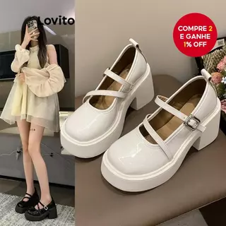 Feminino Elegante Liso Cabeça Redonda Retro Salto Alto Mary Jane Estilo Preppy LFA58318