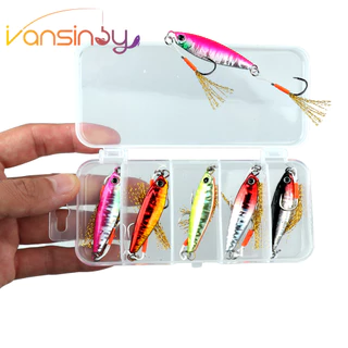 5 Pçs Caixa Isca De Pesca 7g/10g/15g/20g Metal Gabarito Gancho Spinner Laser Jigging Colher