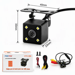 Camera de Re Quadrada com 4 LEDs para Carro 12V Auxiliar de Estacionamento IP68