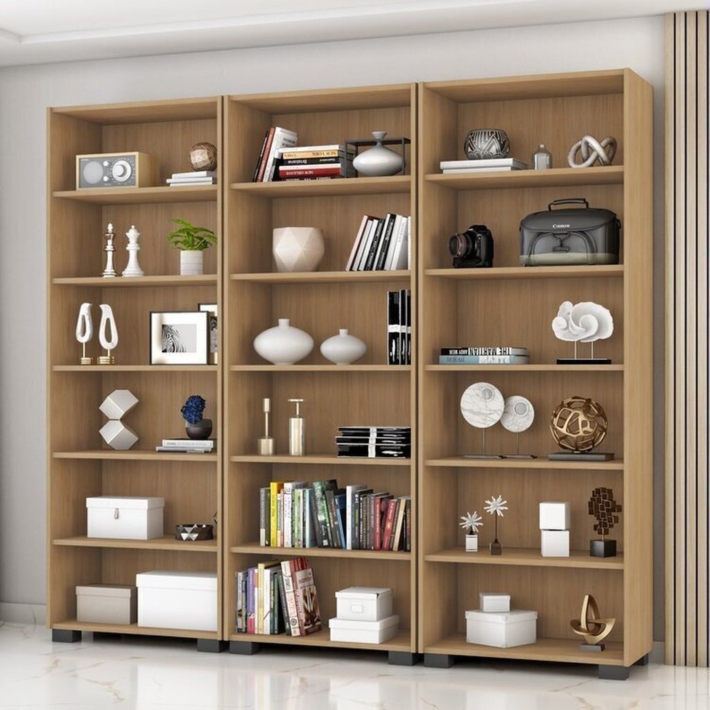 Kit 3 Estantes para Livros 5 Prateleiras 188cmx181,5cm Office Freijó
