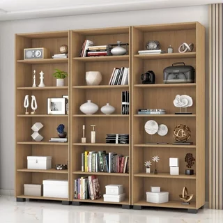 Kit 3 Estantes para Livros 5 Prateleiras 188cmx181,5cm Office Freijó