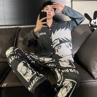Novo Naruto preto pijamas masculino primavera outono manga comprida dos desenhos animados Anime adolescente tamanho gran em Oferta na Shopee