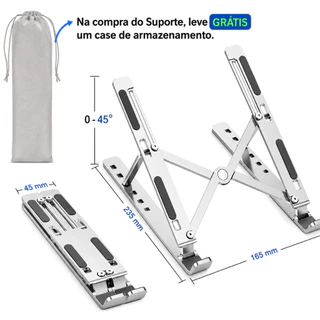 Suporte de Metal Ajustável Para Notebook 10 a 17 Dobrável Reforçado Portátil Base Estável