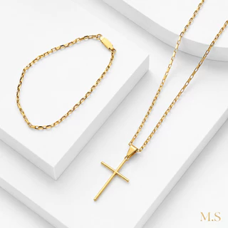 Colar Masculino com Pingente Cruz Palito Banhado a Ouro 18K em Aço Inoxidável