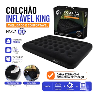 Colchão Inflável King Casal Inflador Embutido 200kg Dc Preto