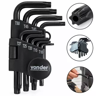 Jogo 9 Chaves Hexalobular Torx Curta T10 A T50 Vonder VTX4