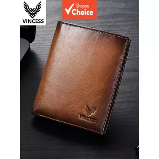 Carteira Bifold Masculina De Couro Genuíno Vincess Rfid Com Bloqueio, Porta-Cartões Retrô Janela De Identificação E Bol