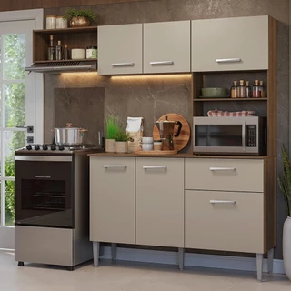 Armário de Cozinha Compacta 196cm Rustic/Crema Aura Madesa em Oferta na Shopee