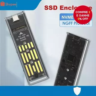 Gabinete De Disco Rígido Transparente M . 2 NVMe SSD NGFF Externo De Estado Sólido De Protocolo Duplo