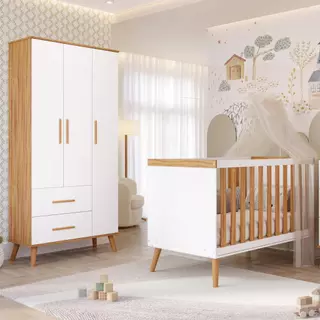 Quarto Bebê Completo Berço Americano Guarda Roupas 3 Portas100% MDF Pé Palito em Oferta na Shopee