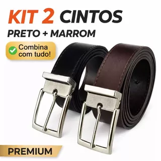 kit 2 cintos masculinos fivela prata couro ajustavel casual social, postamos no mesmo dia