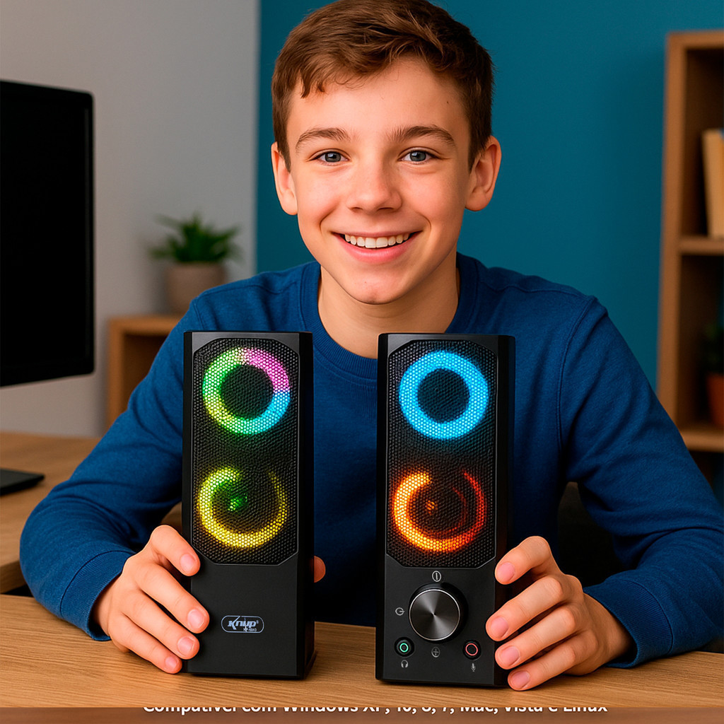 Caixa de Som SoundBar PC Gamer Subwoofer P2 LED RGB PC Notebook Celular Tablet — imagem 3