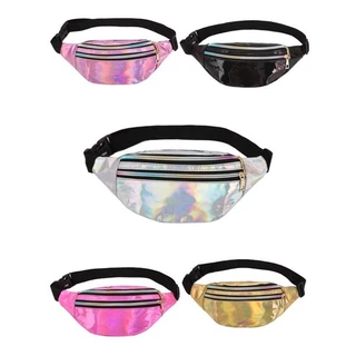 Pochete Brilhante Metalizada Holográfica Com 3 Zíperes Alça Regulável Bag Promo