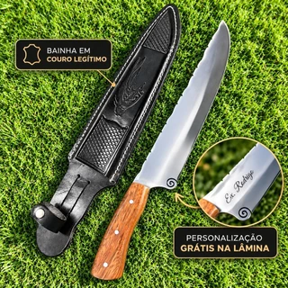 Faca Picanheira para Churrasco Personalizada 38cm com Bainha em Couro Legítimo – Gravação Grátis
