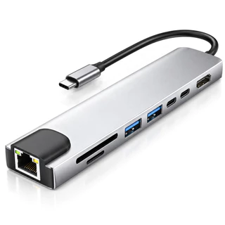 Hub USB-C 8 em 1 MiniMen MM-CB81 Adaptador Tipo C HDMI RJ45 USB 3.0 Leitor SD Micro SD
