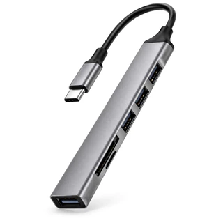 Hub USB Tipo-C 5 em 1 Nexsoul CZJ-12 Adaptador 3 USB 2.0 Leitor SD TF OTG